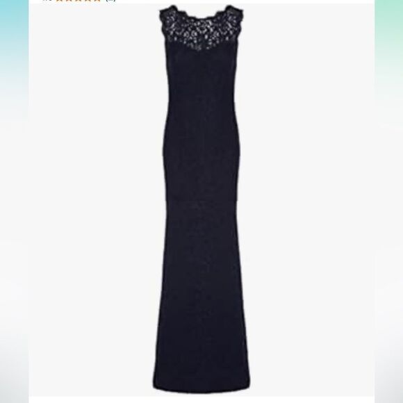 Adrianna Papell Elegant Sleeveless Lace Trumpet Navy Gown - Picture 3 of 17